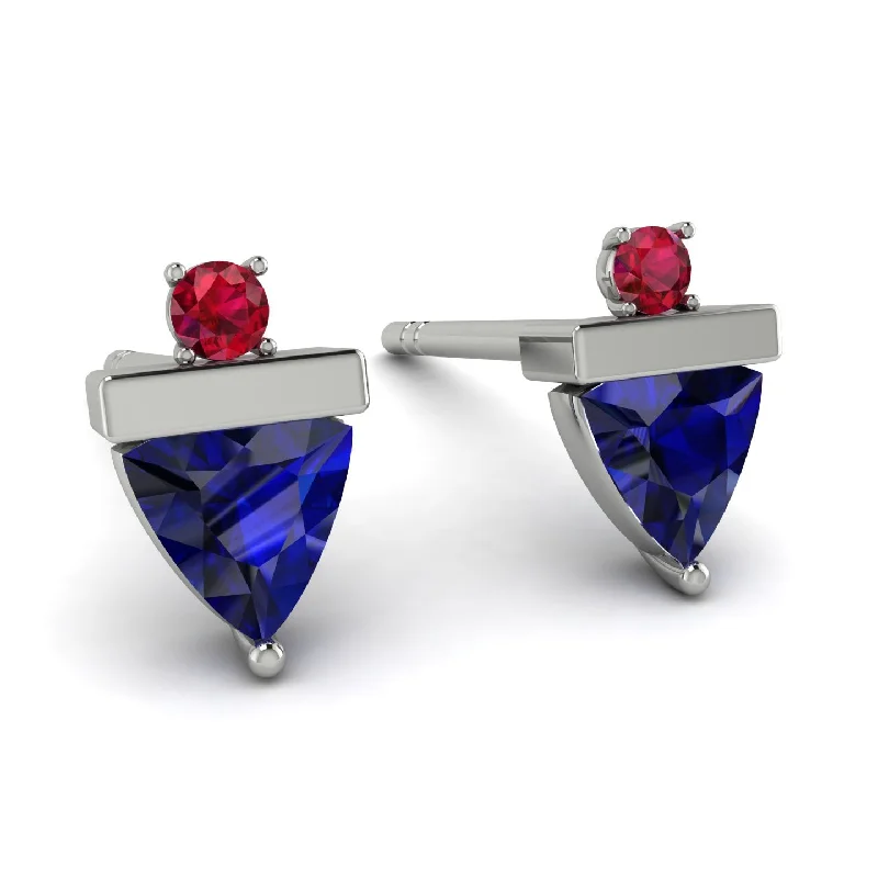 creative stud earrings for women-Triangle Sapphire Earrings With Round Stone - Estella No. 60