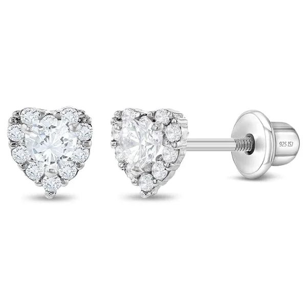 oversized stud earrings for women-Princess Heart CZ Children's Earrings - Screw Back