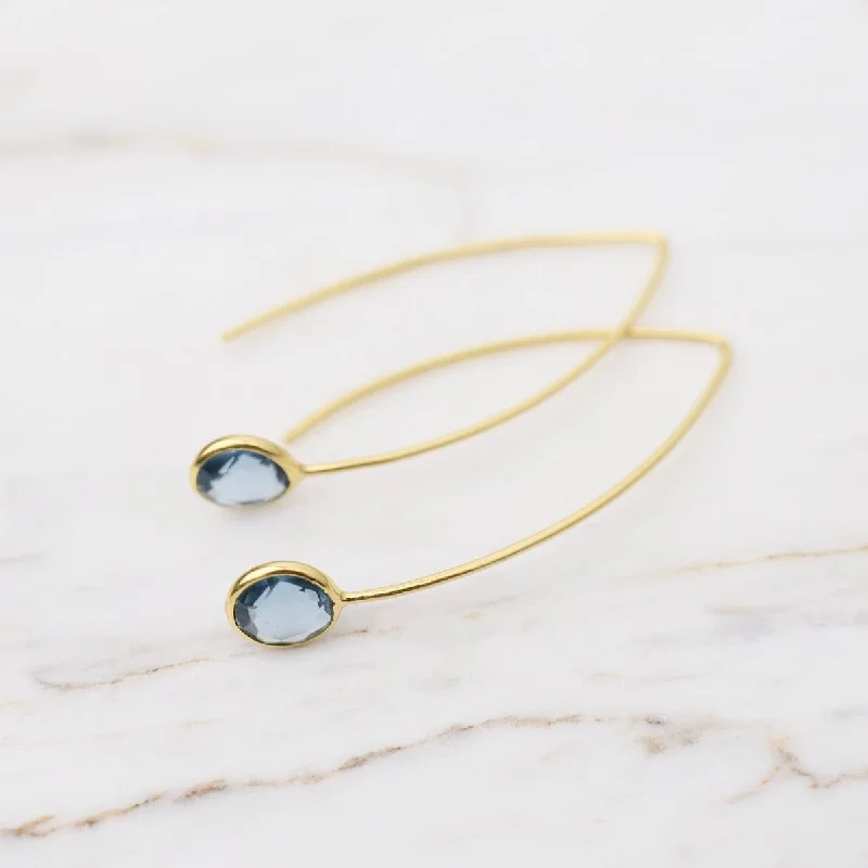 fashionable drop earrings for women-Gold Filled Hair Pin Drop Earrings with Bezel Set Blue Topaz