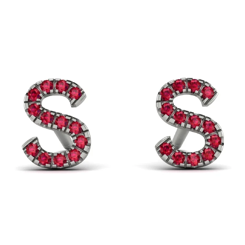 dazzling hoop earrings for women-Personalised Initial Ruby Earrings - Gloria No. 12