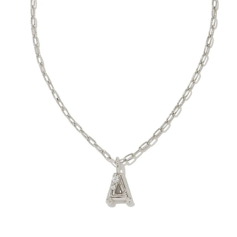 woven necklaces for women-Kendra Scott | Crystal Initial Letter Silver Short Pendant Necklace in White Crystal