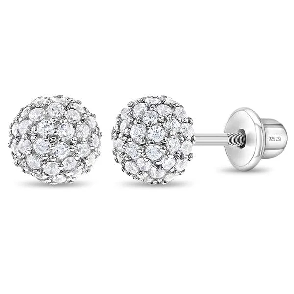 luxury pearl stud earrings for women-Clear Ball of Gems Children's Earrings - Screw Back