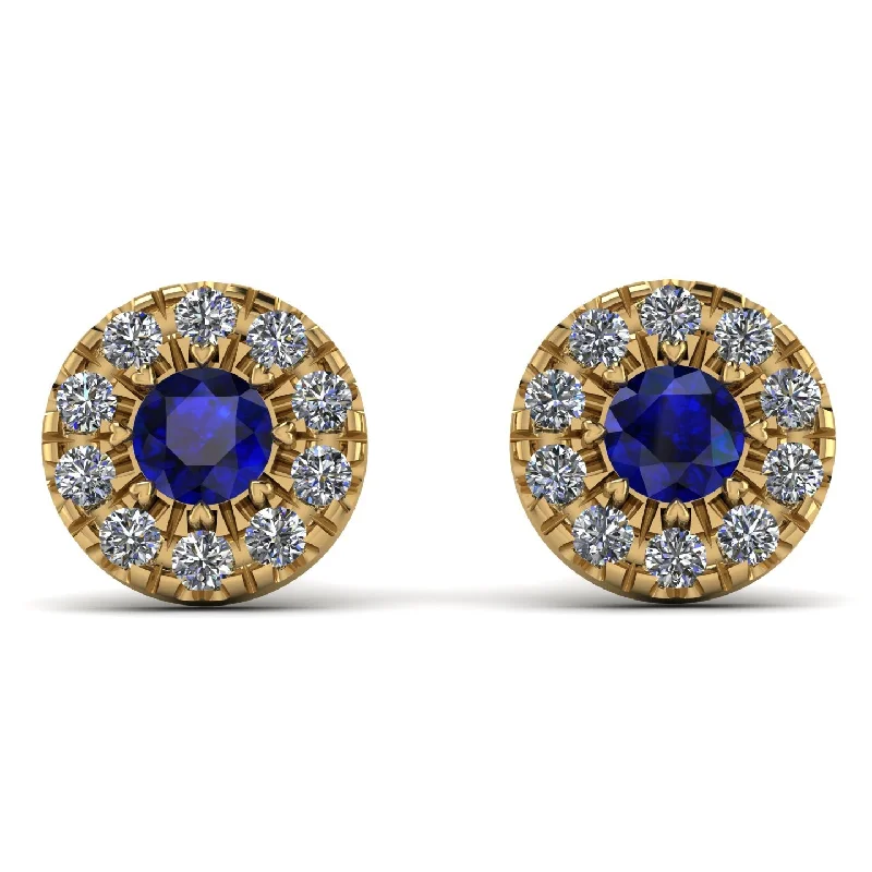 luxury stud earrings for women-Halo Sapphire Earrings - Heaven No. 13