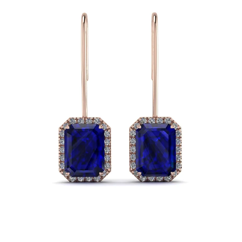 gorgeous pearl earrings for women-Halo Emerald Cut Sapphire Earrings - Izabella No. 14