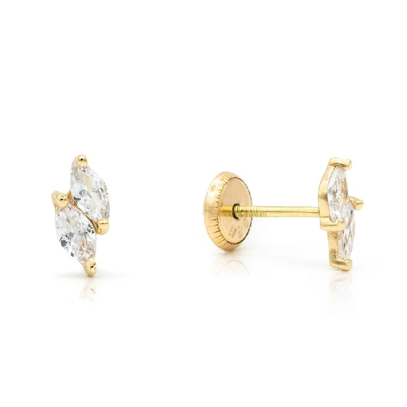 affordable earrings for women-14k Yellow Gold CZ Double Marquis Post Earrings