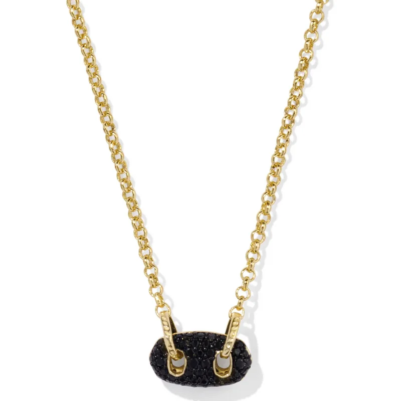 statement silver necklaces for women-Kendra Scott | Bailey Pave Pendant Gold Necklace in Black Crystal