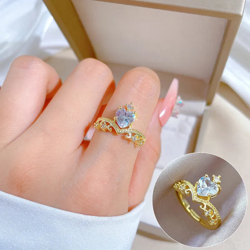 trendy rings for women-Classic Style Crown Brass Gold Plated Artificial Gemstones Open Rings In Bulk