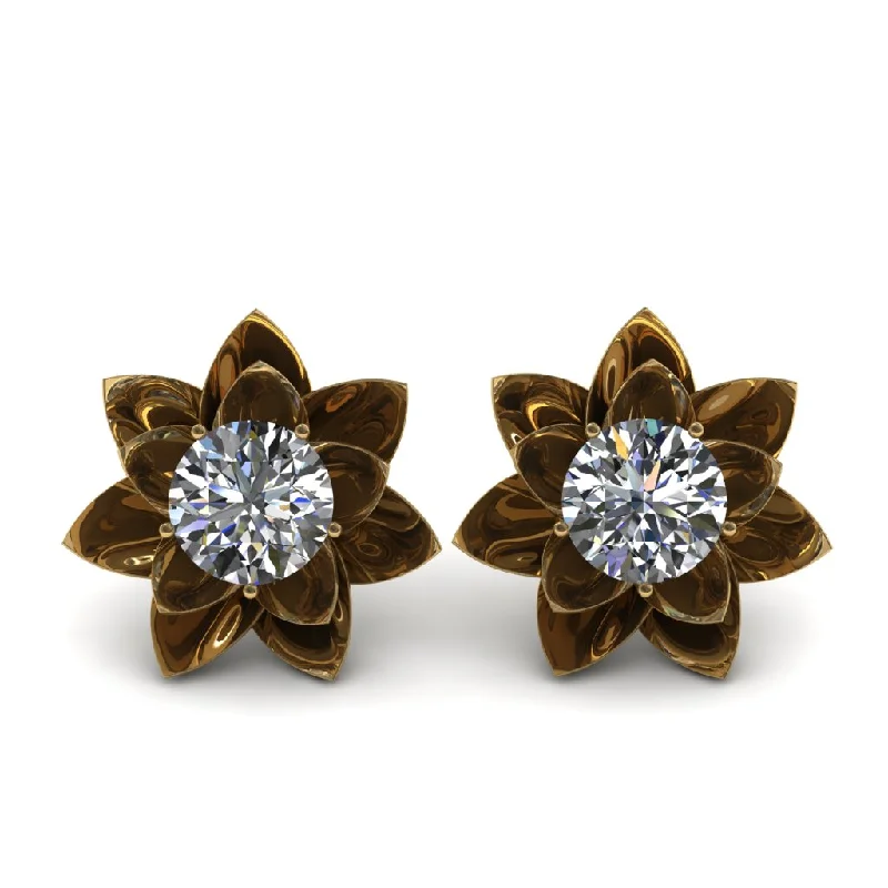 classic earrings for women-Lotus Flower Diamond Earrings - Lotus no. 1