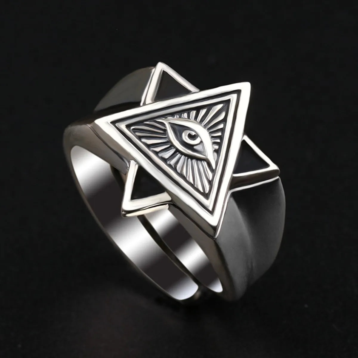 silver diamond rings for women-Hip-Hop Retro Triangle Eye Sterling Silver Plating Men'S Rings