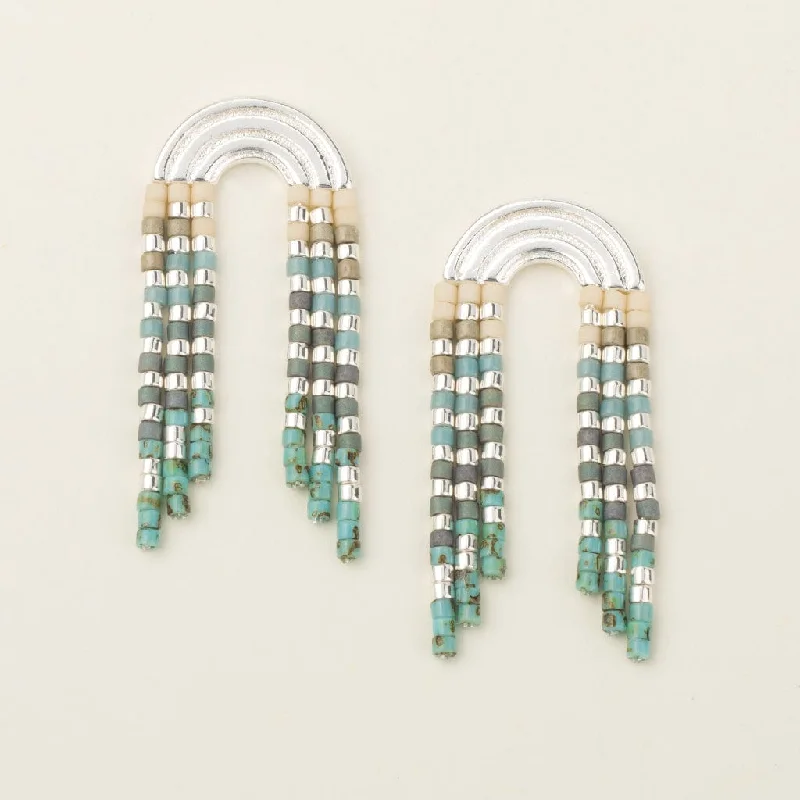 beautiful silver drop earrings for women-Chromacolor Miyuki Rainbow Fringe Earrings - Turquoise Multi/Silver