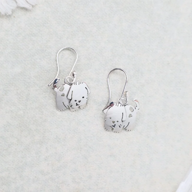 boho style earrings for women-Sterling Silver Dog Earrings