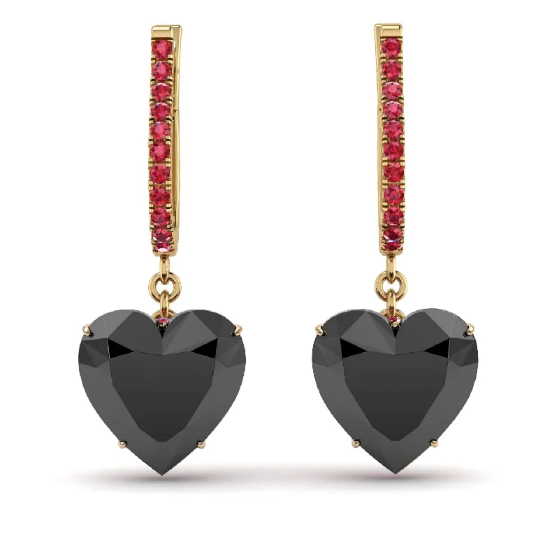 sparkling dangle earrings for women-Heart Black Diamond Earrings - Noelle No. 52