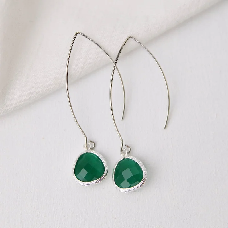 fancy earrings for women-Sterling Silver Long Palace Green Crystal Drop Earrings