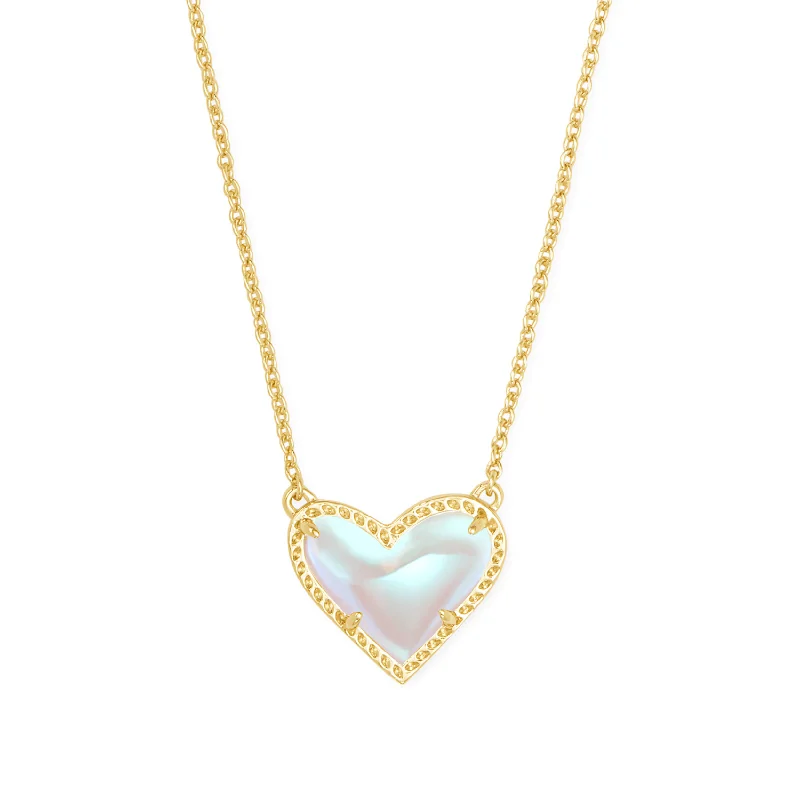 turquoise necklaces for women-Kendra Scott | Ari Heart Gold Pendant Necklace in Dichroic Glass