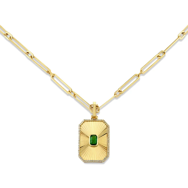 personalized necklace gifts for women-READY TO SHIP EMERALD RADIANT DECO PENDANT NECKLACE