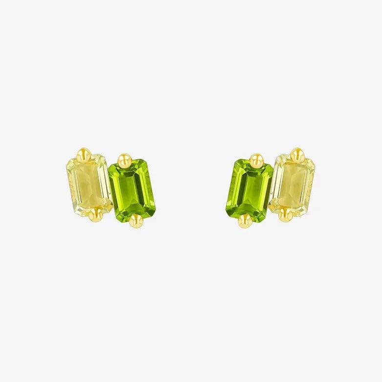 colorful hoop earrings for women-Emerald Cut Light Green Ombre Stud Earrings