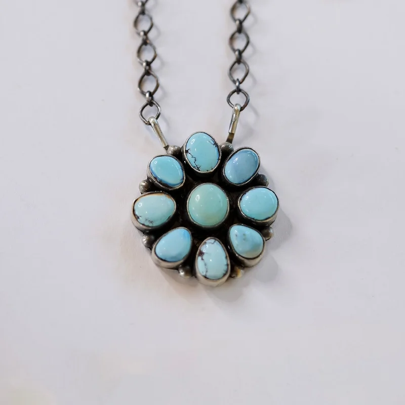 customized birthstone necklaces for women-Timothy Yazzie | Navajo Handmade Sterling Silver Stone Cluster Pendant Necklace in Golden Hills Turquoise