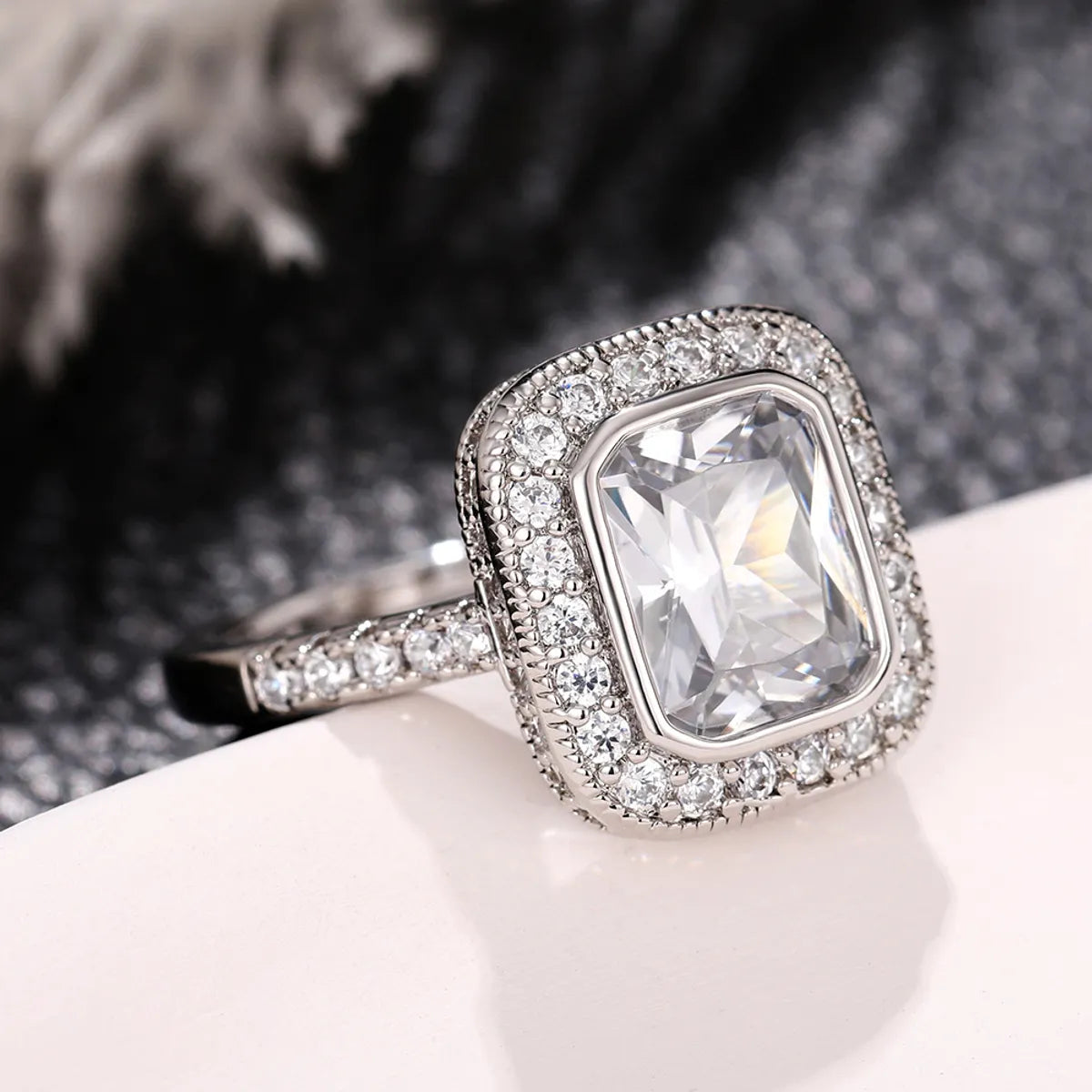 statement wedding bands for women-Classic Style Square Copper Inlay Zircon Rings