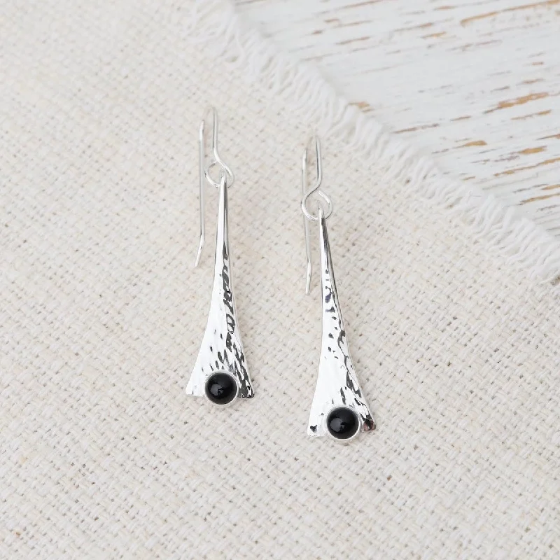 gorgeous stud earrings for women-Small Fan Earrings with Onyx