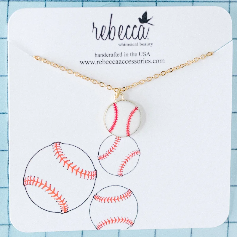 crystal pendant necklaces for women-Baseball Enamel Charm Necklace