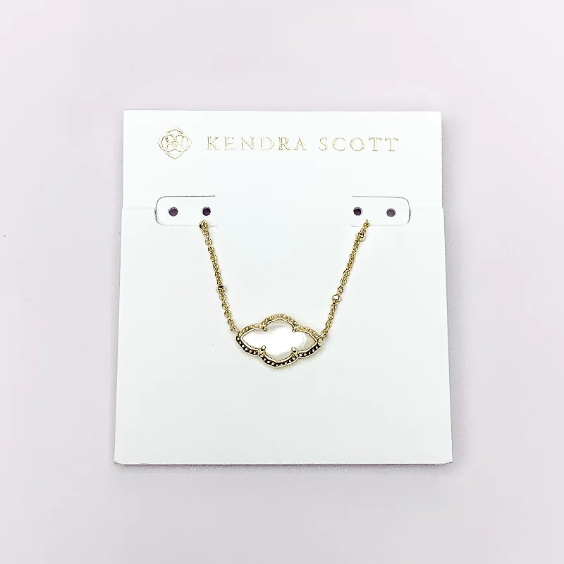 blue gemstone necklaces for women-Kendra Scott | Abbie Gold Pendant Necklace in Ivory Mother of Pearl