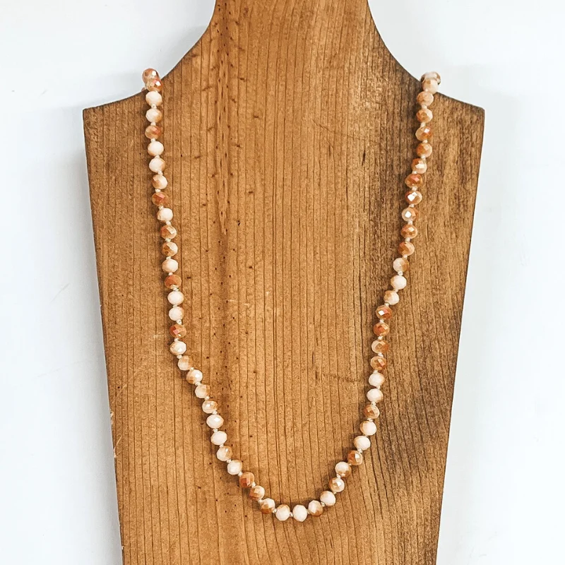 sapphire necklaces for women-36 Inch Long Layering 8mm Crystal Strand Necklace in Ivory and Rust