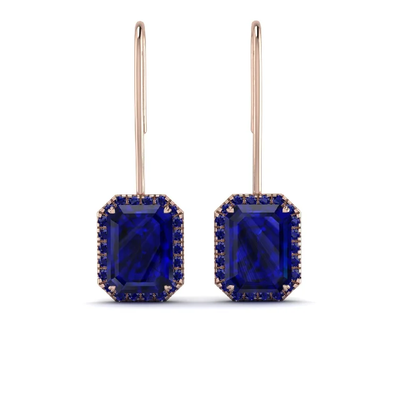 modern stud earrings for women-Halo Emerald Cut Sapphire Earrings - Izabella No. 74