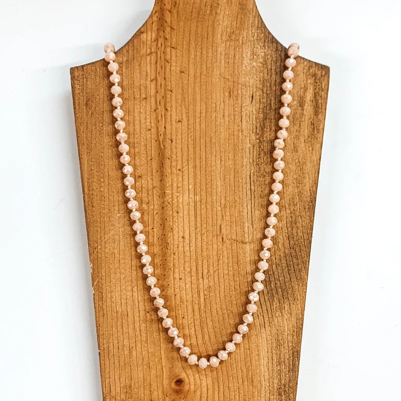 luxury gemstone necklaces for women-36 Inch Long Layering 8mm Crystal Strand Necklace in Blush Pink