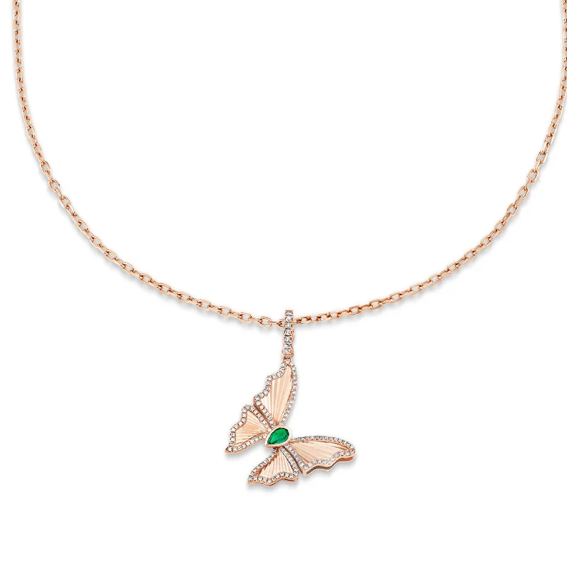 precious stone necklaces for women-EMERALD BUTTERFLY PENDANT NECKLACE