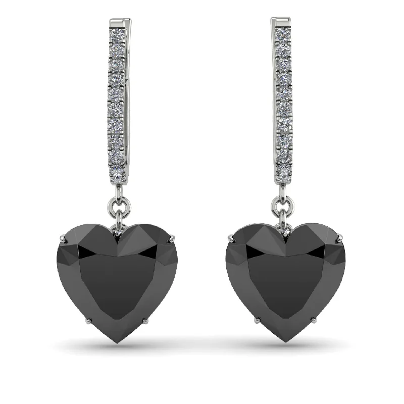 silver hoop earrings for women-Heart Black Diamond Earrings - Noelle No. 9