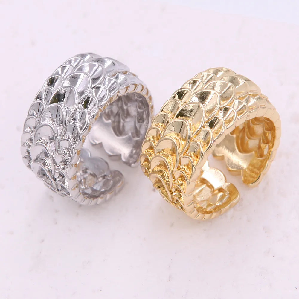 luxury rings for women-Copper 18K Gold Plated Modern Style Streetwear Cool Style Fish Scales Open Rings