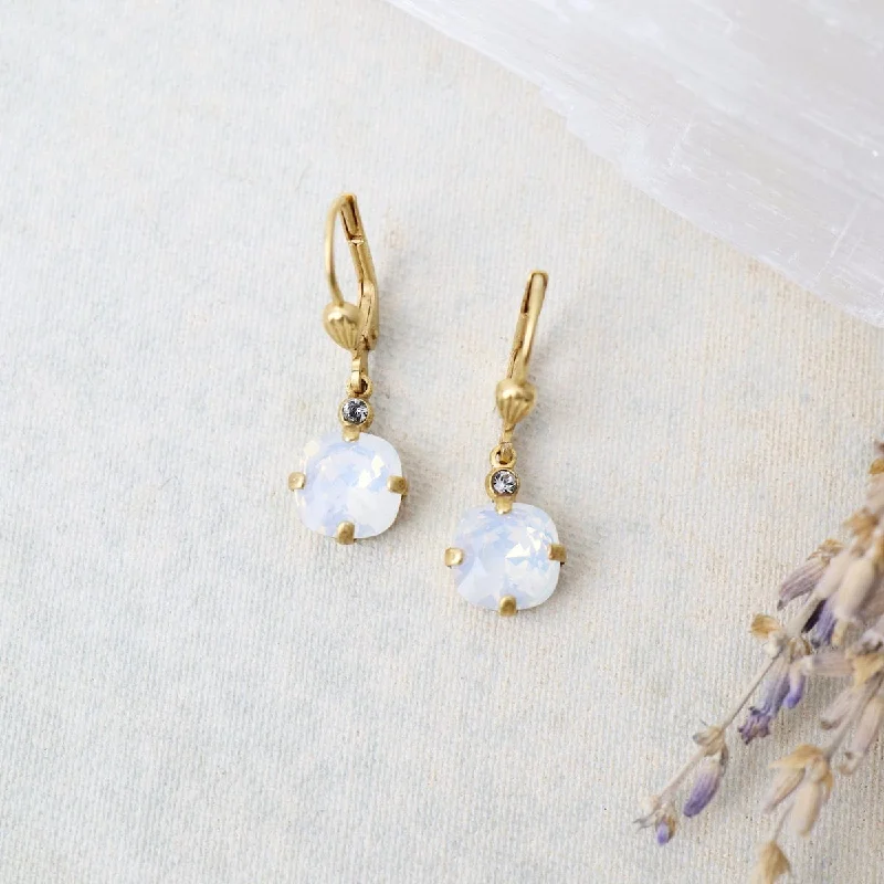 fashion drop earrings for women-White Opal Drop Earrings - Gold Plate