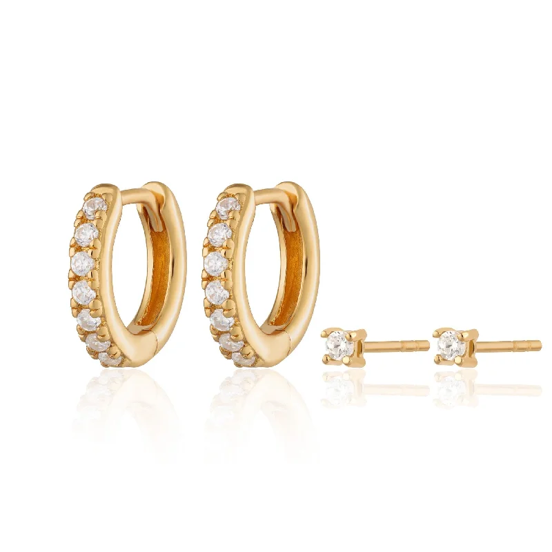 affordable diamond earrings for women-Sparkle Huggie and Tiny Stud Set of Earrings