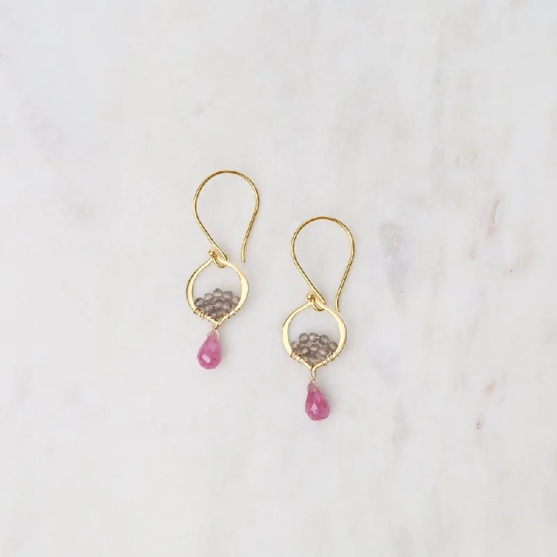 classic pearl earrings for women-Tiny Arabesque Earrings with Pink Sapphires