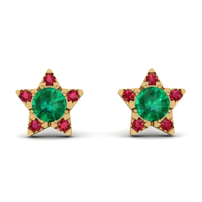 personalized earrings for women-Star Halo Emerald Earrings - Zelda No. 49