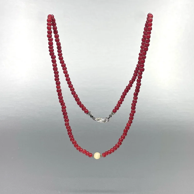 simple pendant necklaces for women-Necklace - J. Hopkins; White Heart, Fossilized Mammoth Bead, 24"