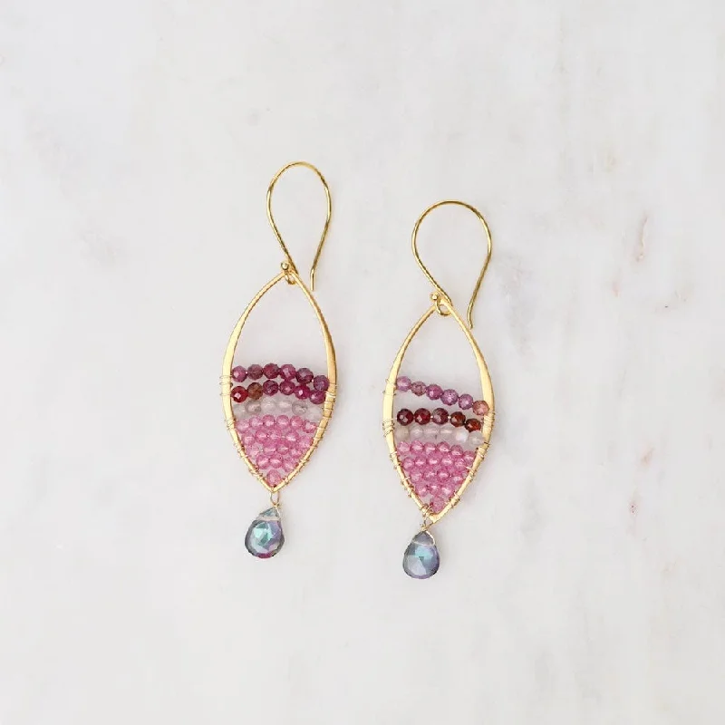 luxury gemstone earrings for women-Mystic Topaz & Pink Quartz Gold Marquis Earrings