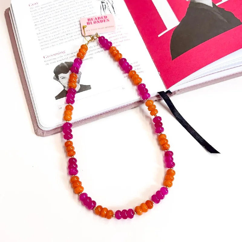 celestial necklaces for women-Beaded Blondes | Magenta & Orange Colorblock Gemstone Necklace