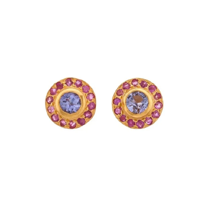 luxurious pearl earrings for women-Tanzanite Ruby Stud Earrings