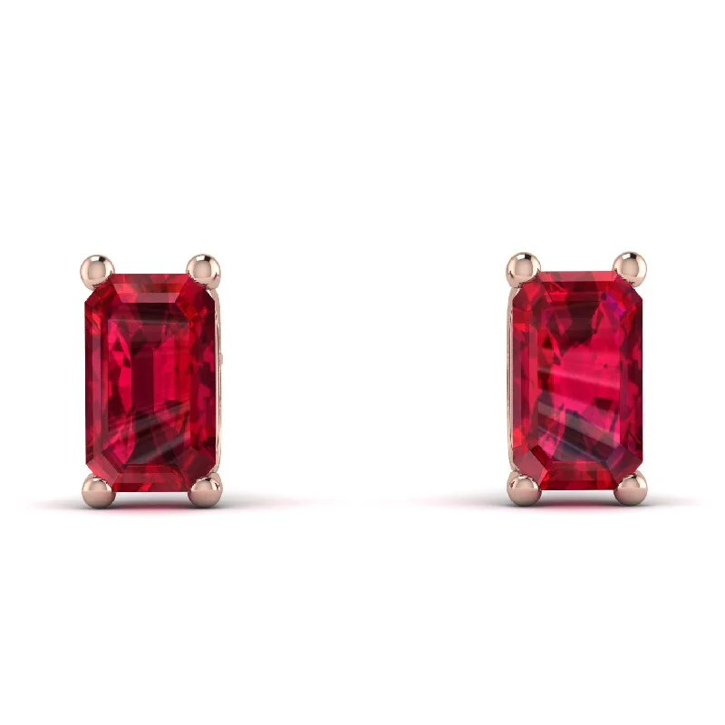 cute dangle earrings for women-Hidden Diamonds Emerald Cut Ruby Earrings - Angel No. 56