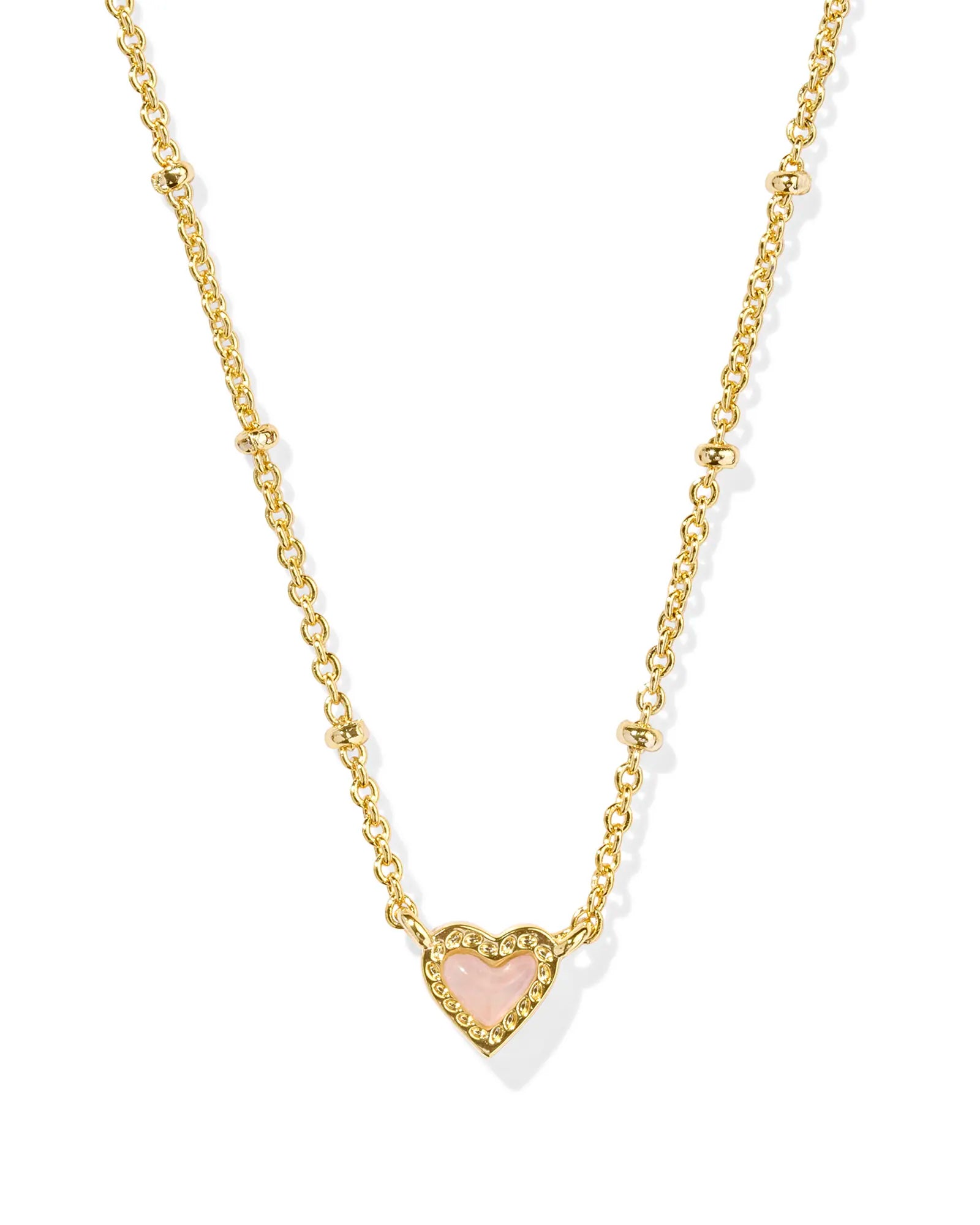 dainty pendant necklaces for women-Kendra Scott| Mini Ari Heart Gold Satellite Necklace in Rose Quartz