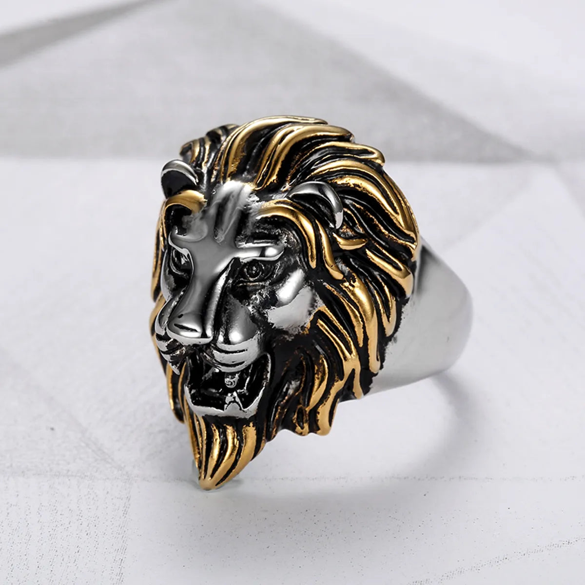 elegant wedding rings for women with gemstones-304 Stainless Steel Punk Cool Style Plating Lion Rings