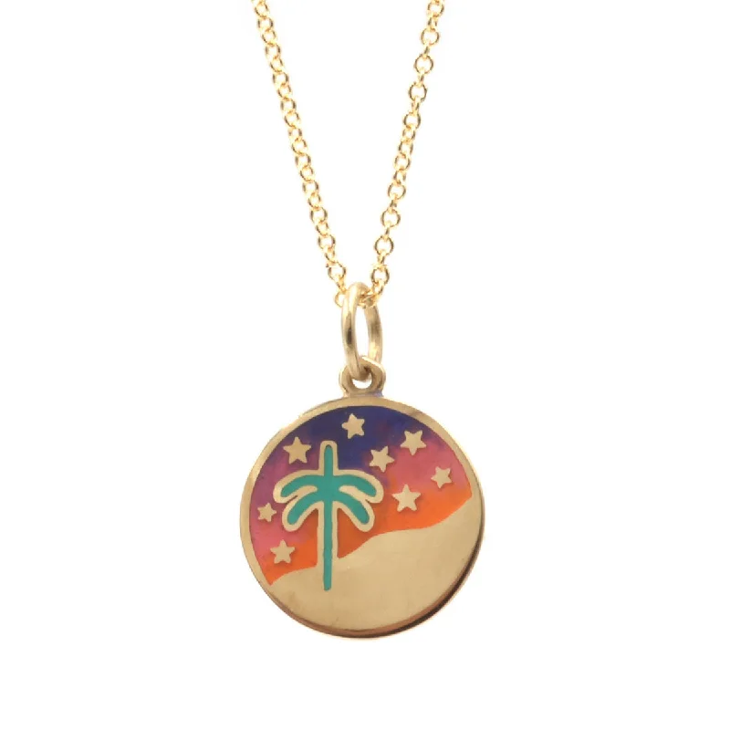 monogram necklaces for women-Enamel Palm Tree Tie Dye Night Sky Necklace