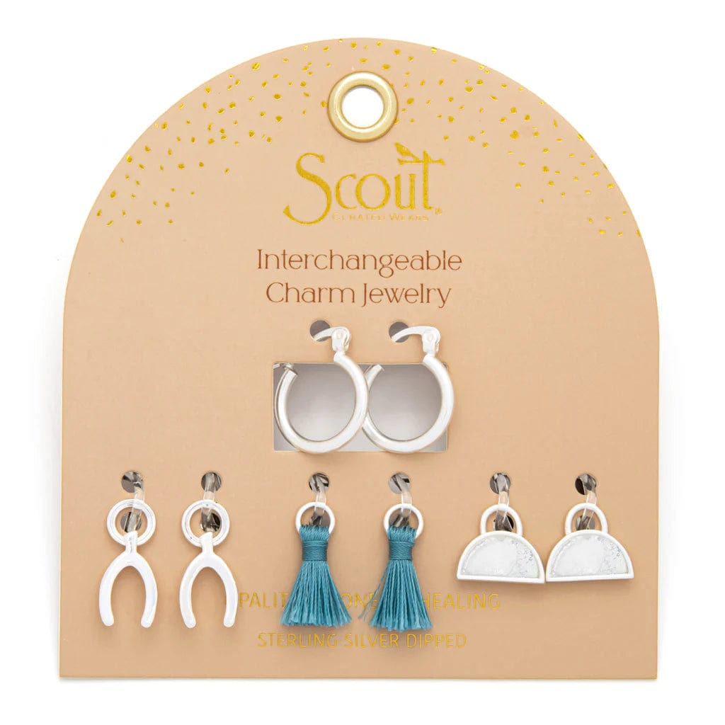 stunning gold earrings for women-Interchangeable Charm Earrings with Healing Opalite