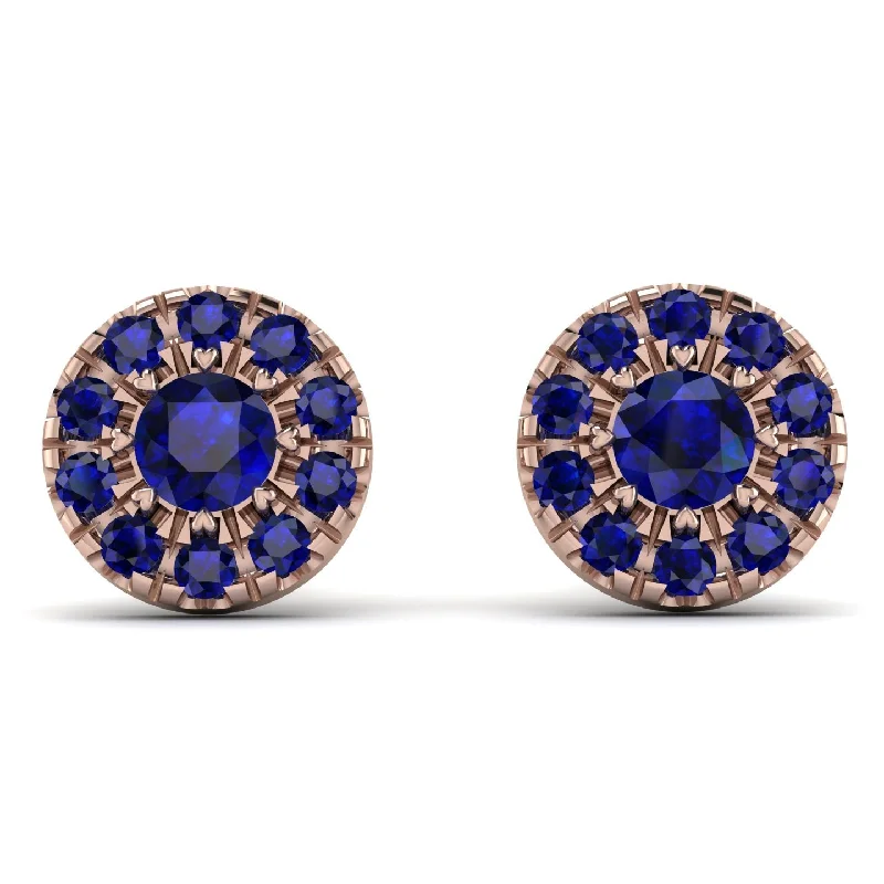 beautiful diamond earrings for women-Halo Sapphire Earrings - Heaven No. 74