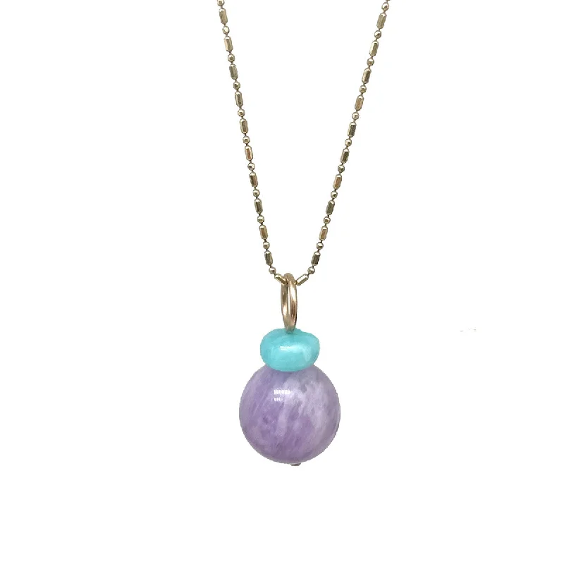 nature-themed necklaces for women-Lucky Pom Charm Amazonite Amethyst