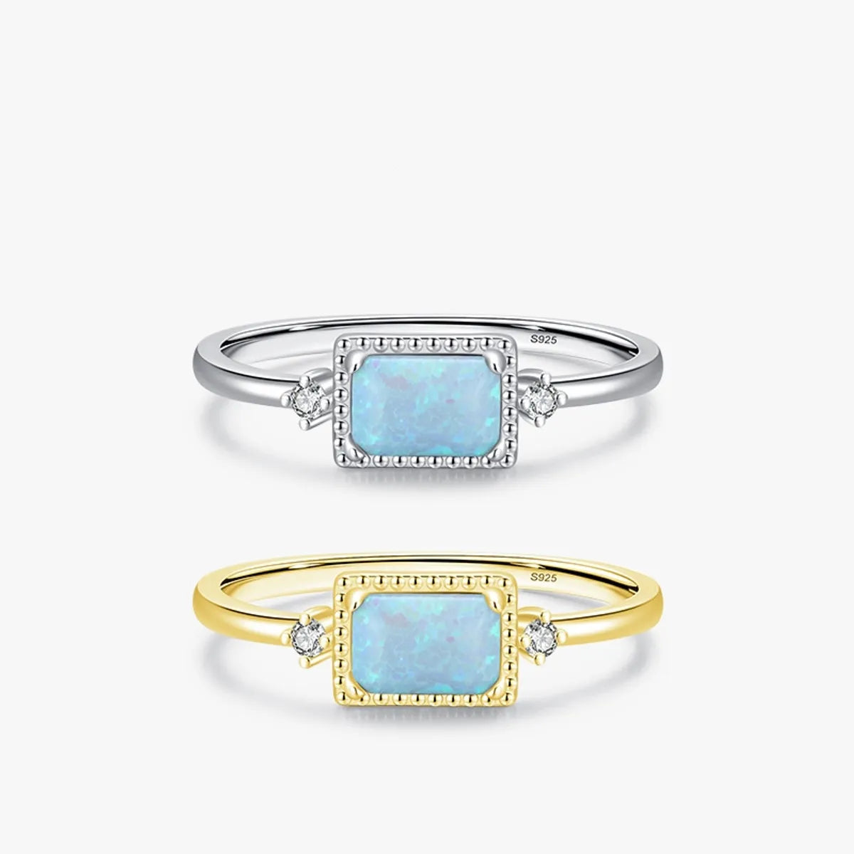 elegant wedding rings for women with gemstones-Korean Geometric S925 Silver Inlaid Opal Ring Female