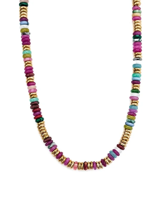 antique gold necklaces for women-Joan Multi Color Beaded Stone Necklace