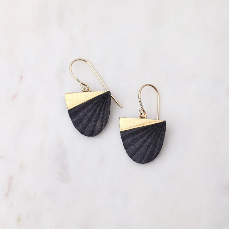 trendy hoop earrings for women-Black Chiton Earrings