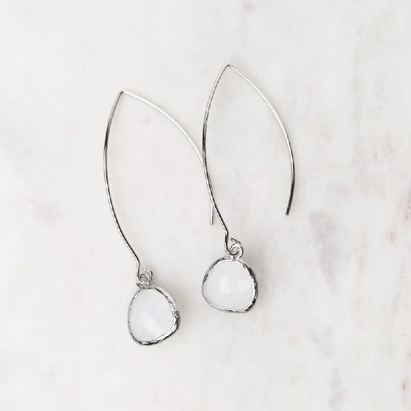 elegant drop earrings for women-Sterling Silver Long White Snow Crystal Drop Earrings